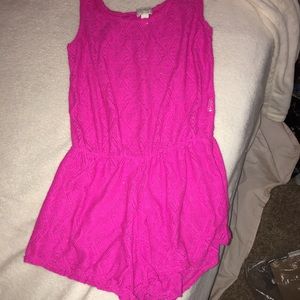 pink mesh romper bathing suit coverup